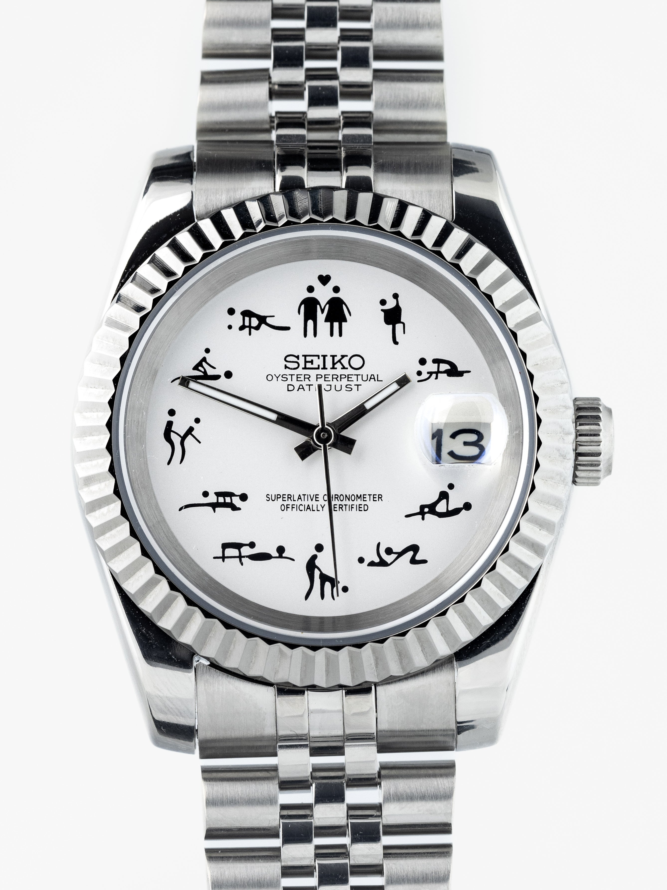 Seiko Datejust Love Poses Mod Watch with Skeleton Back