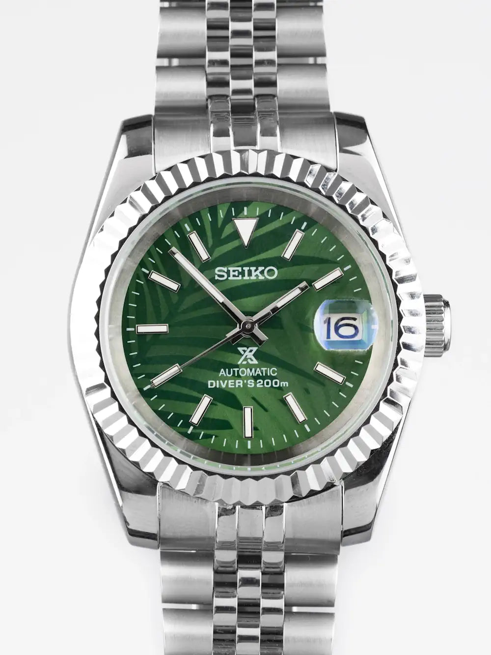 Seiko Datejust Mod Watch Green Dial with Skeleton Back