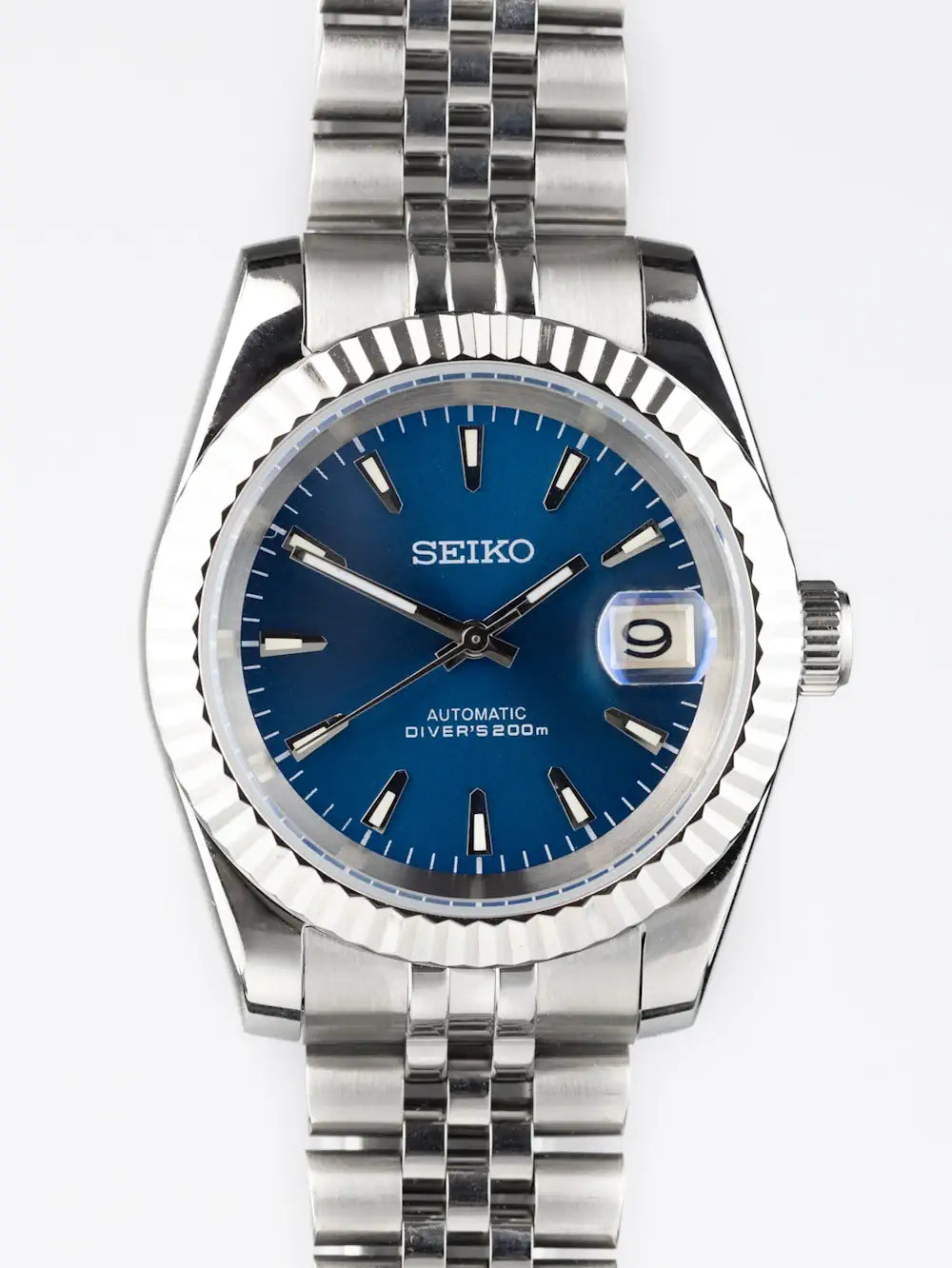 Seiko Datejust Mod Watch Blue Dial with Skeleton Back