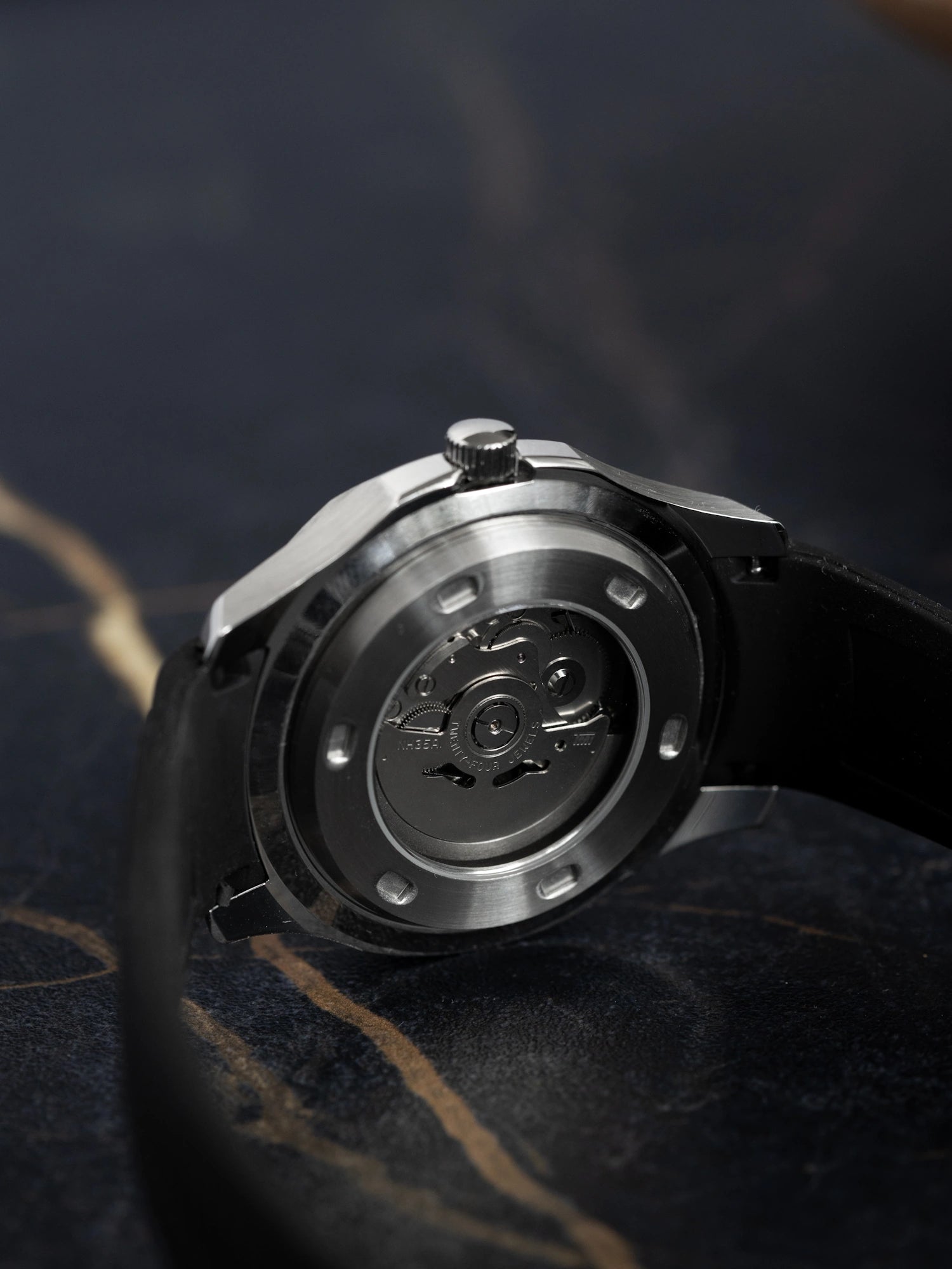 Seiko Mod Black Nautilus Watch with Silicone Strap - Aquanaut Jumbo Nautilus