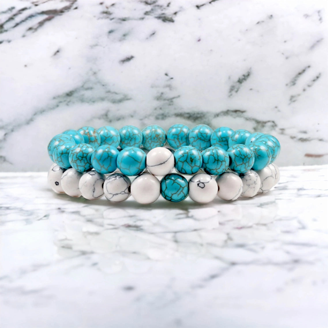 Tiffany and White Marble Stone Bracelet in Boho Style