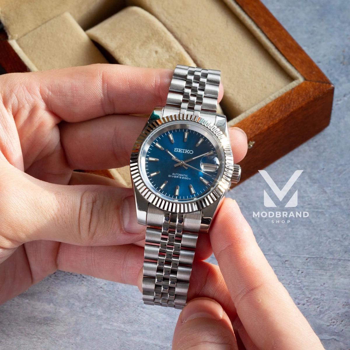 Seiko Datejust Mod Watch Blue Dial with Skeleton Back